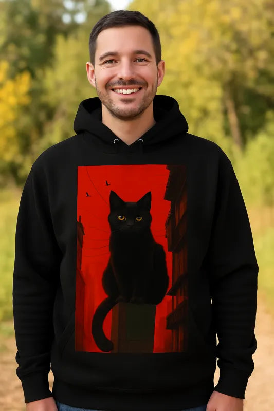 Midnight Majesty: The Enigmatic Black Cat - Unisex Hoodie