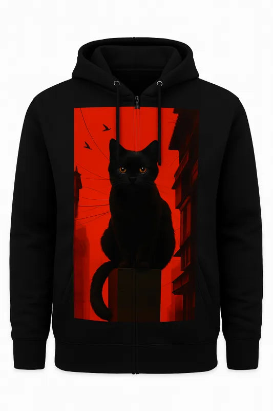 Midnight Majesty: The Enigmatic Black2 Cat - Men's Zip Hoodie