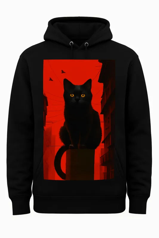 Midnight Majesty: The Enigmatic Black Cat - Unisex Hoodie