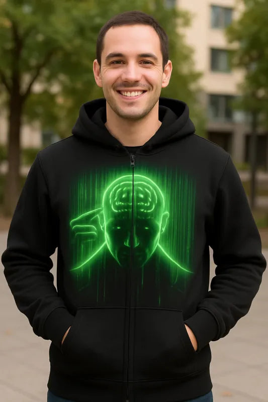 Midnight Majesty: The Enigmatic Black2 Cat - Men's Zip Hoodie