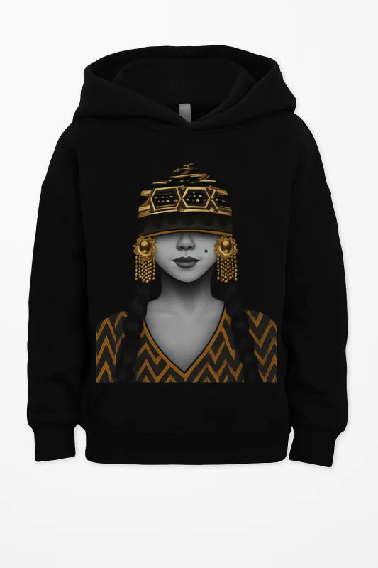 Golden Harmony: Embrace Ethnic Elegance - Kids Pullover Hoodie